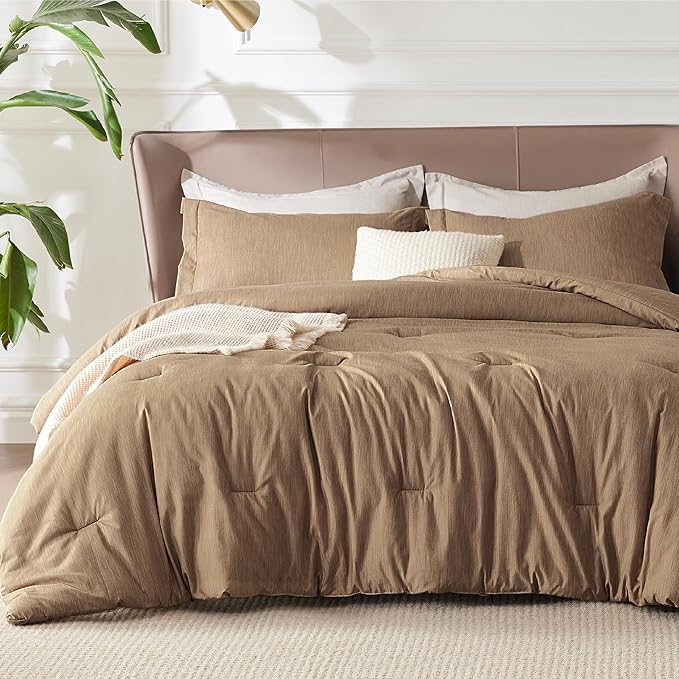 Bedsure Twin/Twin XL Comforter Set - Brown Soft Bedding for All Seasons, Cationic Dyed Bed Set, 2 Pieces, 1 Twin Size Comforter (68"x88") and 1 Pillow Sham (20"x26"+2")