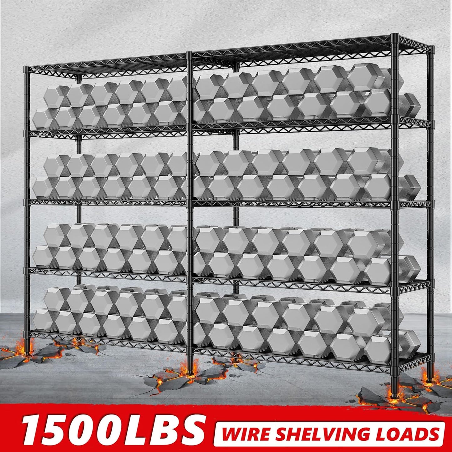 REIBII 1500LBS Storage Shelves Metal Shelving Unit 61.7''W Wire Shelving, 5 Tier Pantry Shelves Kitchen Shelves Adjustable Wire Shelf for Garage Shelving Heavy Duty, 61.7" W*72.4" H*15.8" D - NestledHome