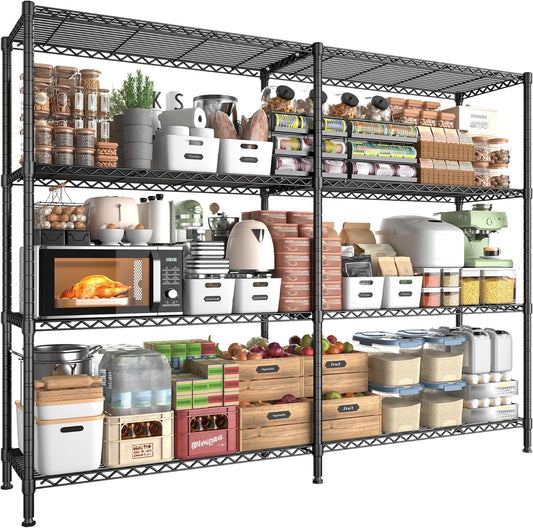 REIBII 61.7''W Storage Shelves Load 1220LBS Wire Shelving Unit 4 Tier Metal Shelving for Storage Rack Shelves Heavy Duty Garage Shelf Pantry Shelves Kitchen Shelving, 61.7" W*62.9" H*15.8" D, Black - NestledHome