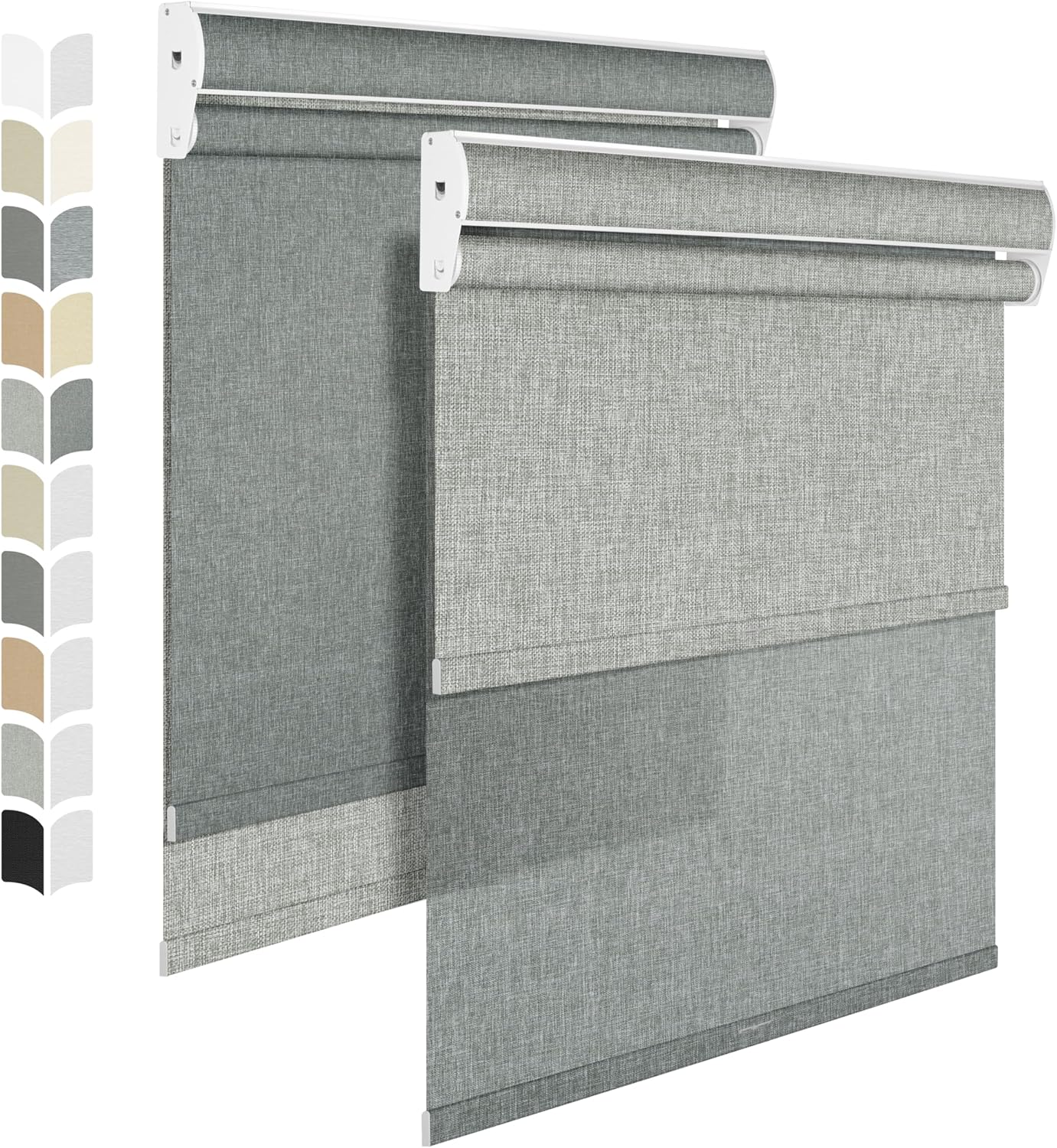 BERISSA Dual Roller Shades with Cassette Valance, Blackout and Light Filtering, Day and Night Shades for Home Office Door - Linen Grey, 52 W x 44" H