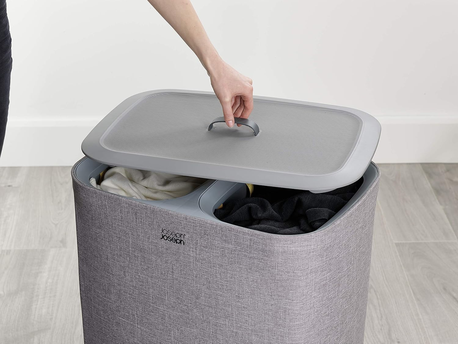Joseph Joseph Tota 90 liter/23.8 gallon Laundry Hamper Separation Basket with lid, 2 Removable Washing Bags with Handles - Gray - NestledHome