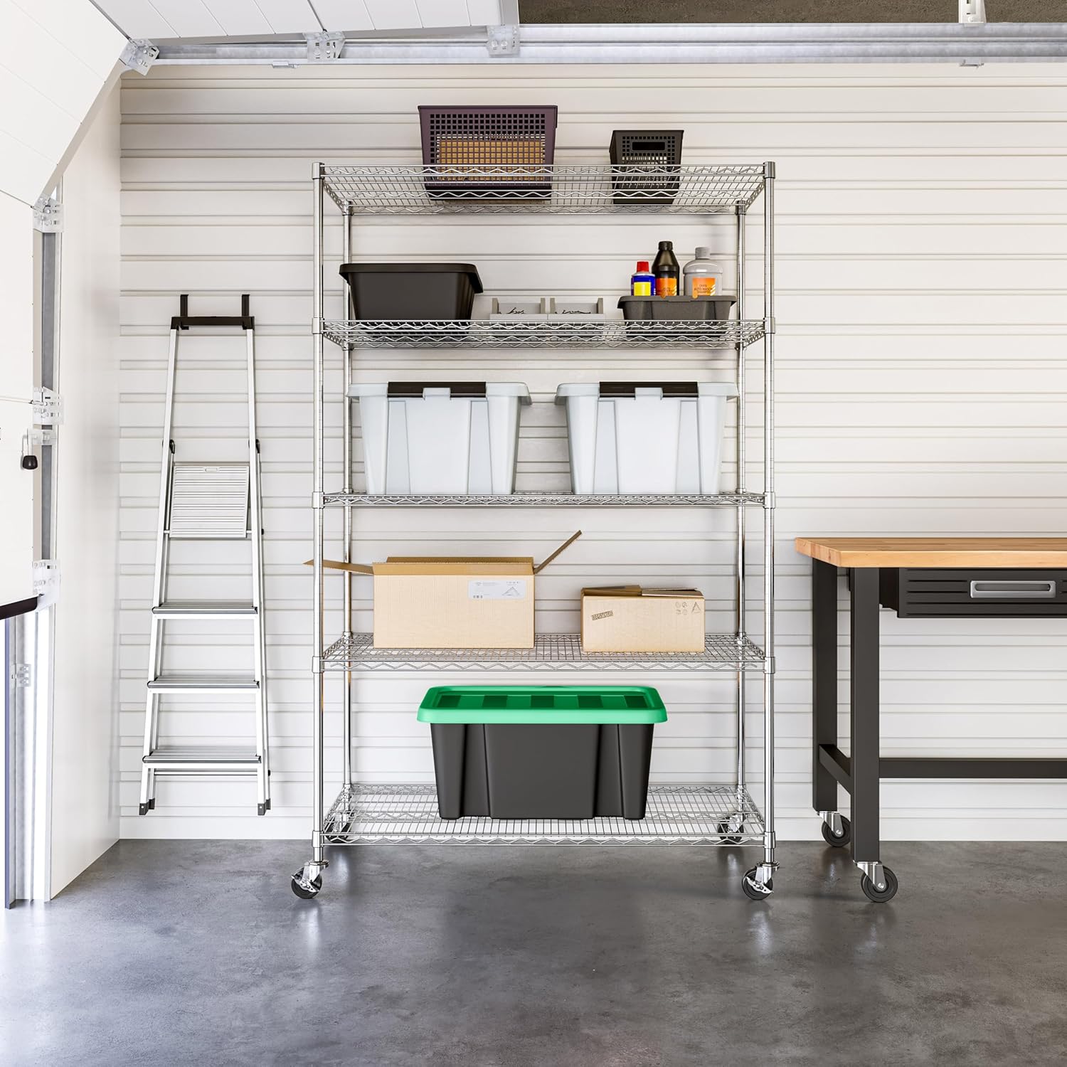 Seville Classics UltraDurable Heavy Duty NSF Solid Steel Wire Rack Storage Unit Organizer for Garage, Warehouse, Office, Restaurant, Classroom, Kitchen, 5-Tier Shelving, 48" W x 24" D - NestledHome
