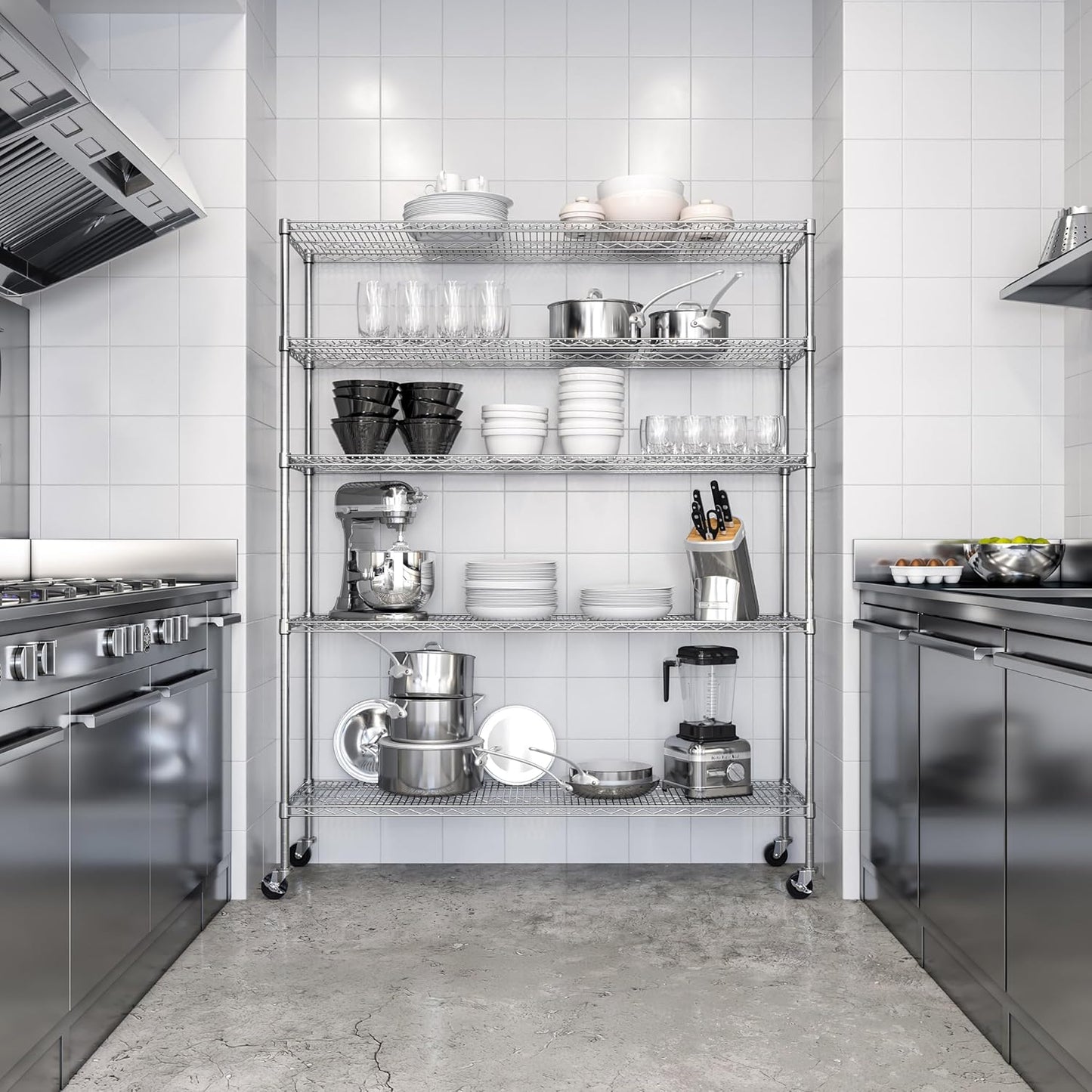 Seville Classics UltraDurable Heavy Duty NSF Solid Steel Wire Rack Storage Unit Organizer for Garage, Warehouse, Office, Restaurant, Classroom, Kitchen, 5-Tier Shelving, 60" W x 18" D - NestledHome