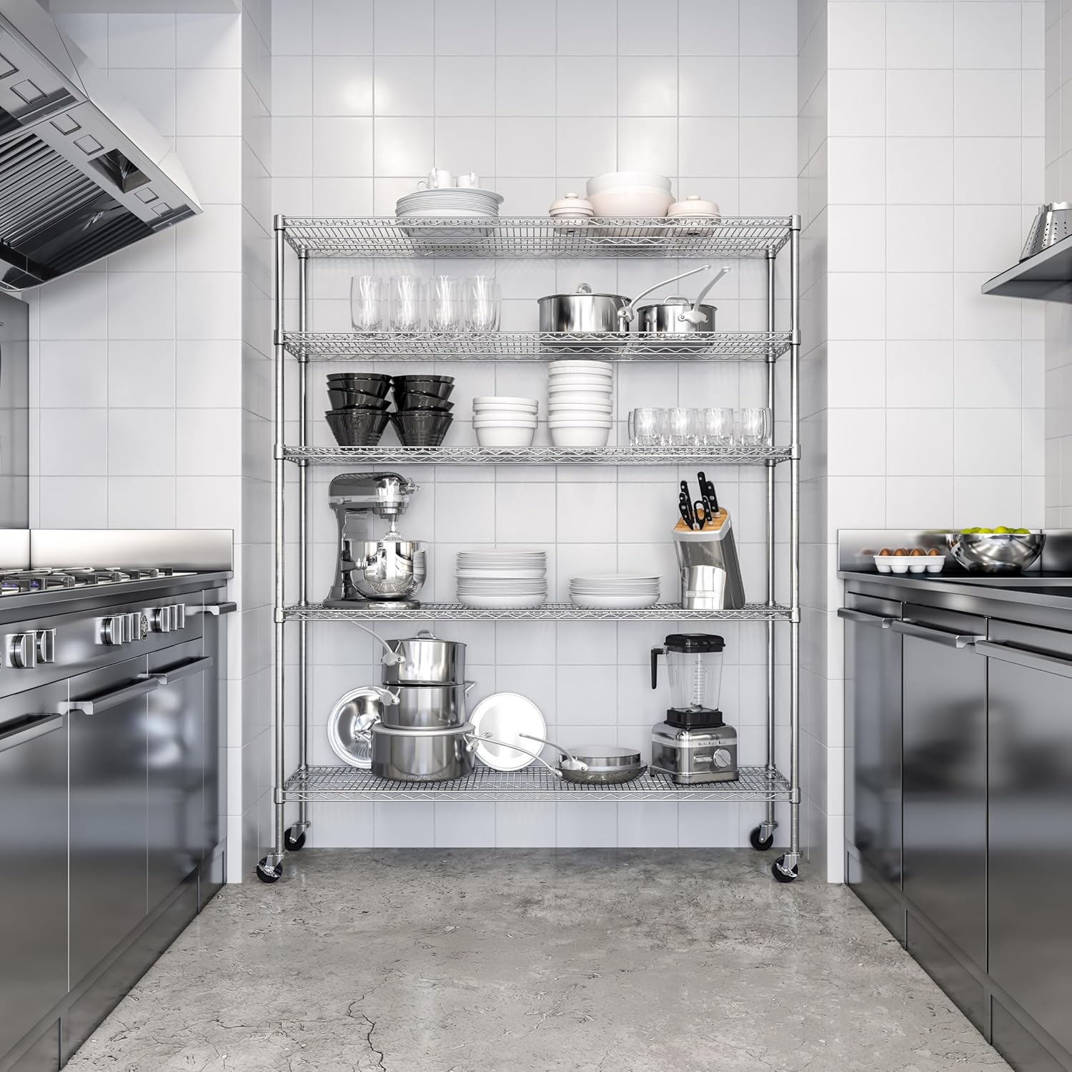 Seville Classics UltraDurable Heavy Duty NSF Solid Steel Wire Rack Storage Unit Organizer for Garage, Warehouse, Office, Restaurant, Classroom, Kitchen, 5-Tier Shelving, 60" W x 18" D - NestledHome