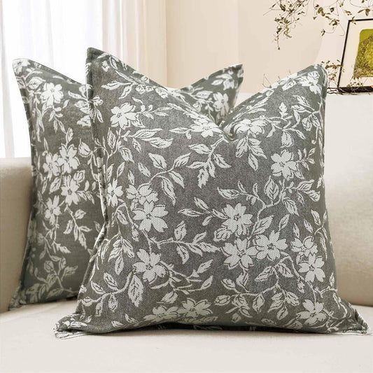 Gray Floral Pillow Covers 20x20 Pack of 2 Pillow Cover Jacquard Couch Pillows Vintage Flower Pattern Decorative Throw Pillowcases for Living Room