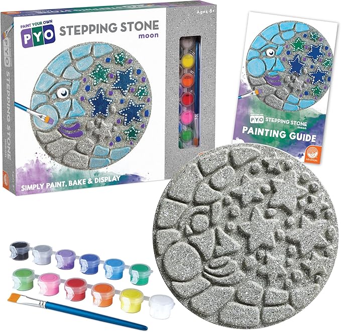 MindWare Paint Your Own Stepping Stone Kit - Mosaic Moon and Stars - Kits Include Paint and Brushes -