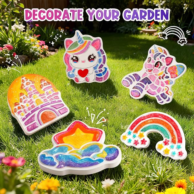 Unicorn Stepping Stones Painting Kits For Kids, Toddler Outdoor Arts And Crafts Garden Decoration Supplies, Paint Craft Kits For Kids Ages 4 5 6 7 8 9 10 + Year Old Boys Girls Birthday Easter Gifts