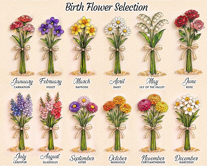 vinatimes Personalized Birthday Gift for Women, Mom Birth Flower Frame, Custom Mum Definition Art Craft Family Keepsake, Gifts for Mothers Day, Grandma, Nana, Nini Gifts, Decorative Sign for Home