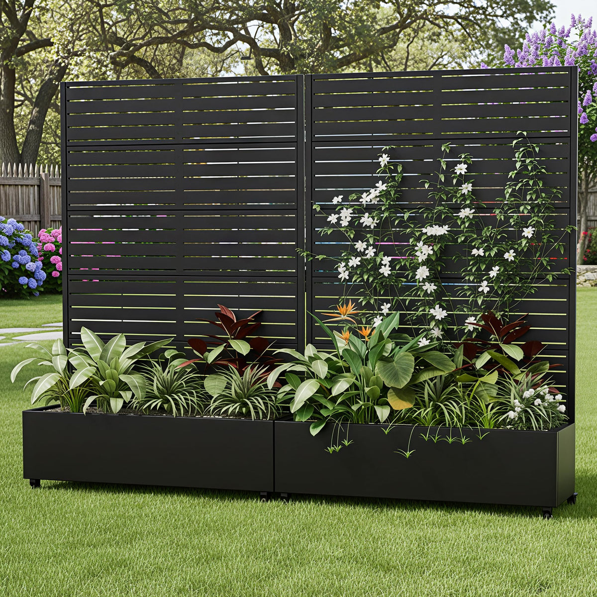Metal Raised Garden Bed with Trellis and Wheels