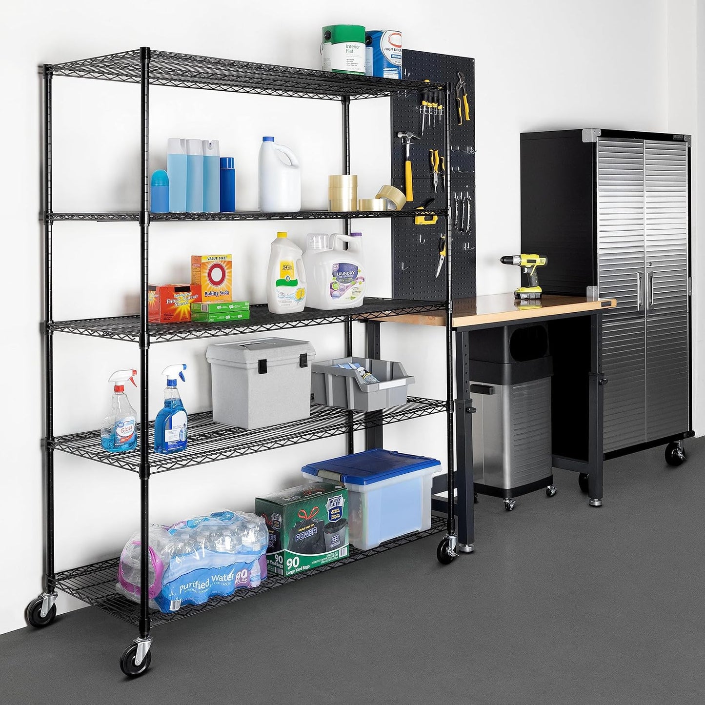 Seville Classics UltraDurable Heavy Duty NSF Solid Steel Wire Rack Storage Unit, Organizer for Garage, Warehouse, Office, Restaurant, Classroom, Kitchen, Black, 5-Tier Shelving, 60" W x 24" D - NestledHome