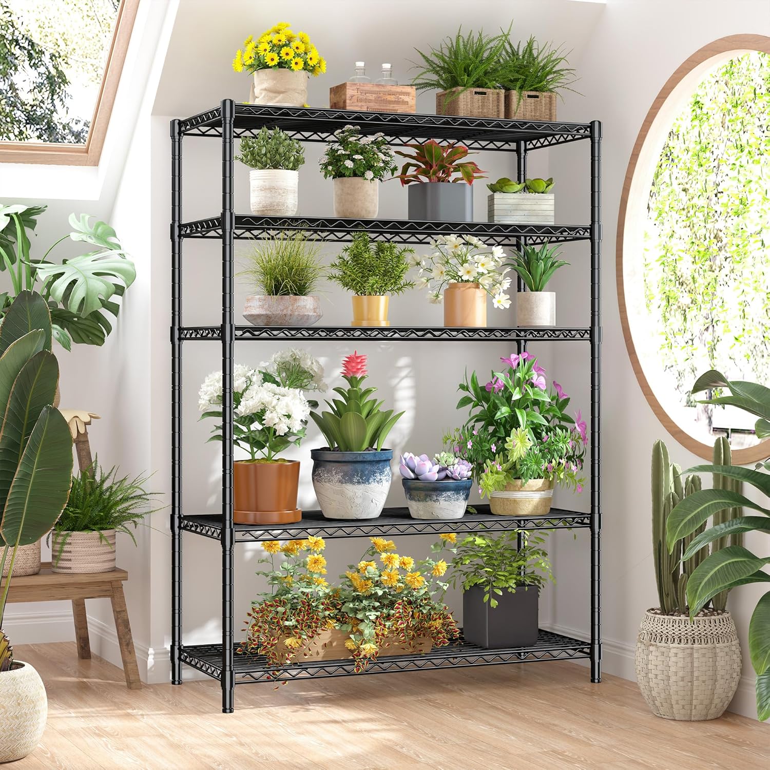 5 Tier Storage Shelves 71"H Wire Shelving Adjustable Metal Shelving,1000LBS Pantry Shelves Sturdy Steel Wire Shelf for Kitchen Commercial Pantry Garage Warehouse ,71"H X35.5"W X13.8"D, Black - NestledHome