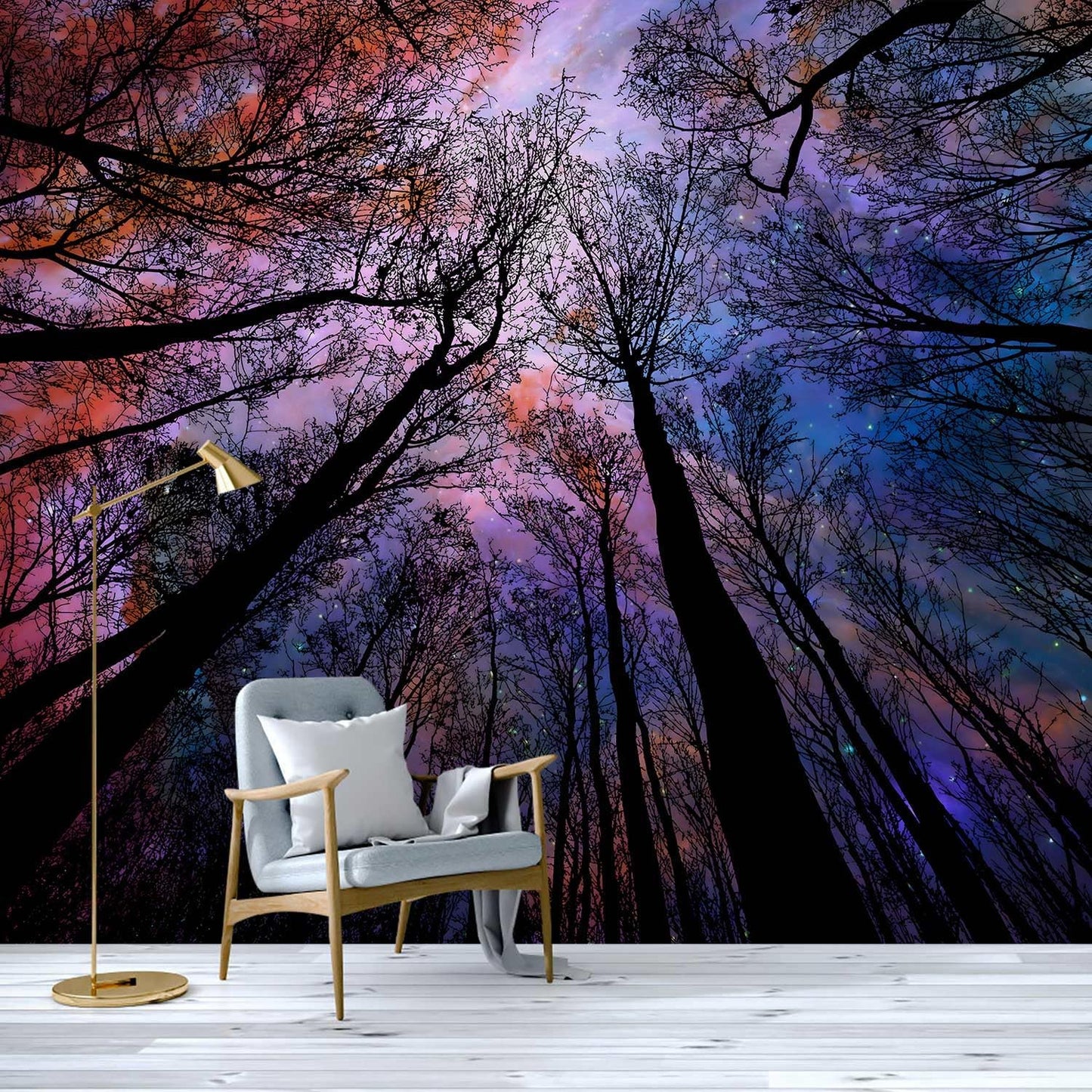 -Colorful Forest Beautiful Starry Tree Branches Wallpaper Bedroom XT14 S 100" x 65"