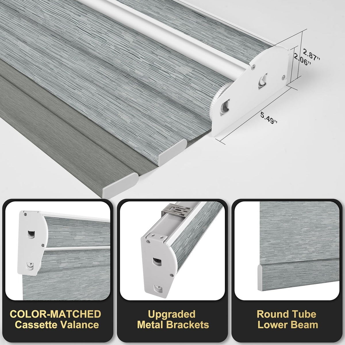 BERISSA Cordless Dual Roller Shades with Cassette Valance,Double Window Shades Blackout and Light Filtering Shades,Day and Night Roller Shades for Home Office Door.Striped Jacquard Grey.53 W x 44" H