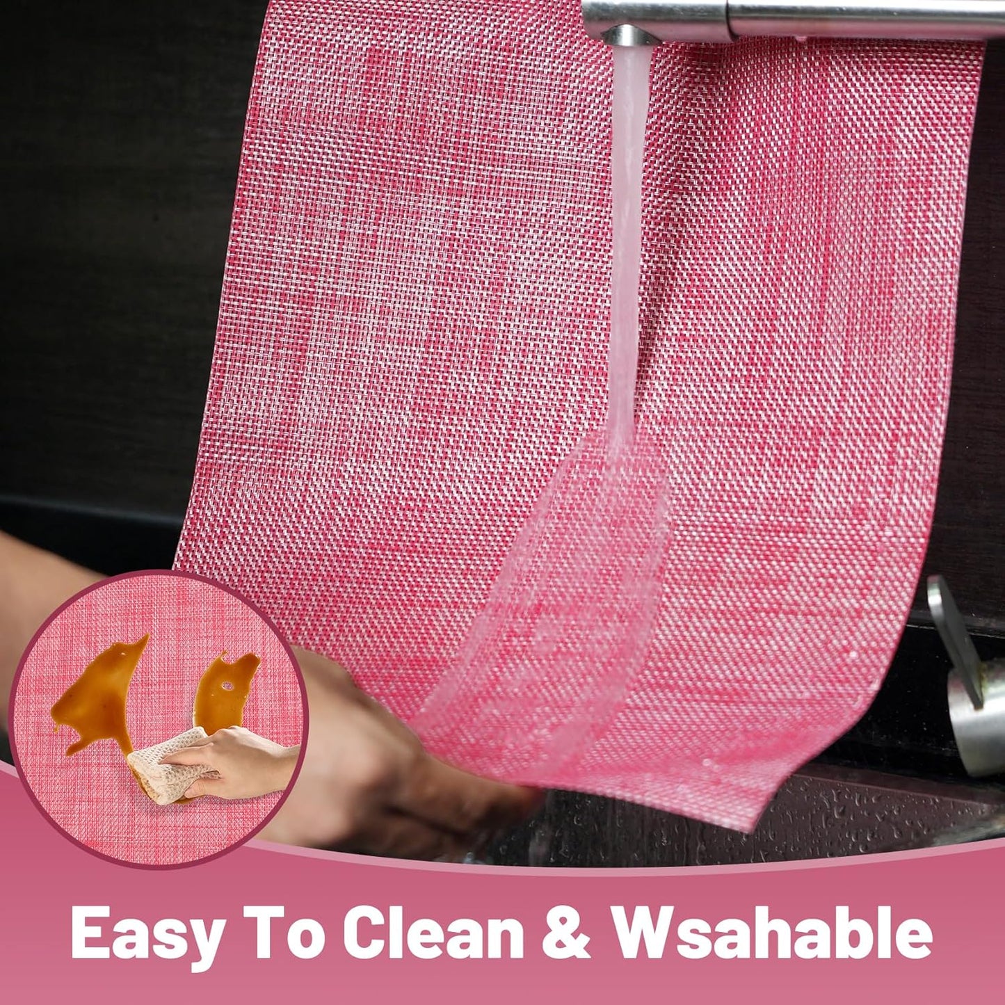 Placemats Set of 8，Non-Slip PVC Weave Table Mats Easy to Clean，Heat Resistant Place Mats for Kitchen Dining Table Decoration Indoor Outdoor，Red