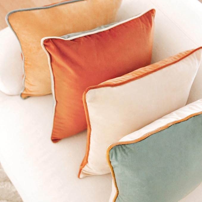 MONDAY MOOSE Decorative Throw Pillow Covers Cushion Cases, Set of 4 Soft Velvet Modern Double-Sided Designs, Mix and Match for Home Decor, Pillow Inserts Not Included (20x20 inch, Orange/Teal)