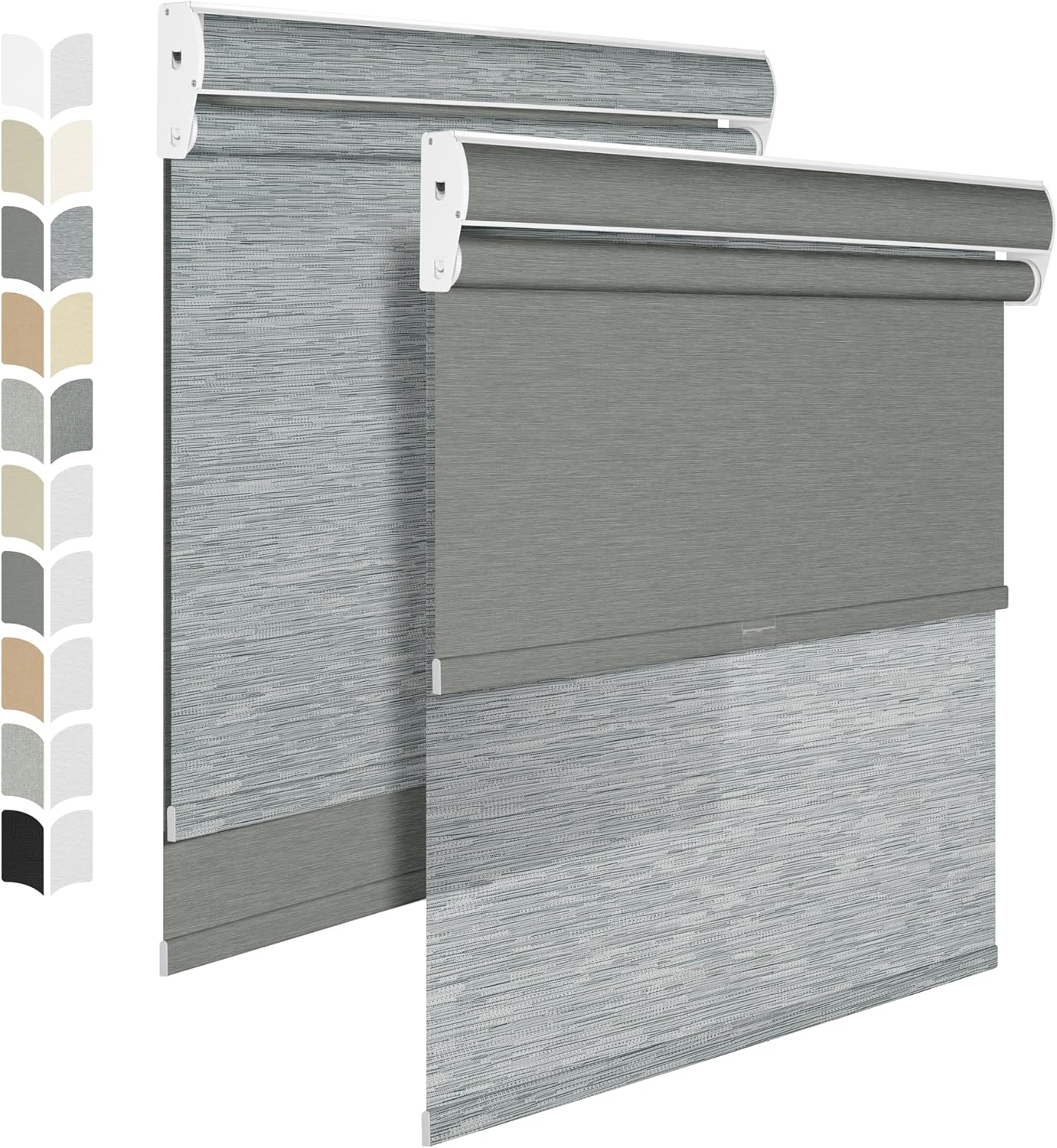 BERISSA Cordless Dual Roller Shades With Cassette Valance, Blackout and Light Filtering, Day and Night for Home Office Door - Striped Jacquard Grey, 68 W x 80" H