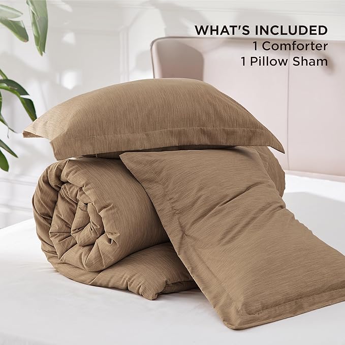 Bedsure Twin/Twin XL Comforter Set - Brown Soft Bedding for All Seasons, Cationic Dyed Bed Set, 2 Pieces, 1 Twin Size Comforter (68"x88") and 1 Pillow Sham (20"x26"+2")