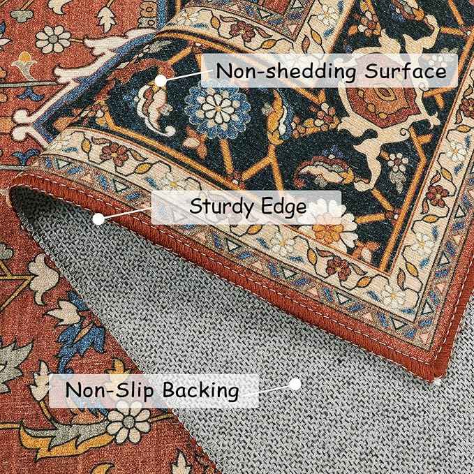 Moynesa Ultra-Thin Washable Runner Rug - 2'6"x8 Non-Slip Kitchen Runner, Non-Shedding Stain Resistance Low Pile Bedroom Mat Indoor Accent Carpet Runner for Bathroom Hallway, Brown/Multi