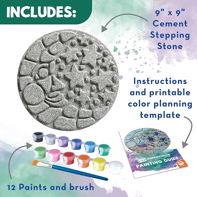 MindWare Paint Your Own Stepping Stone Kit - Mosaic Moon and Stars - Kits Include Paint and Brushes -