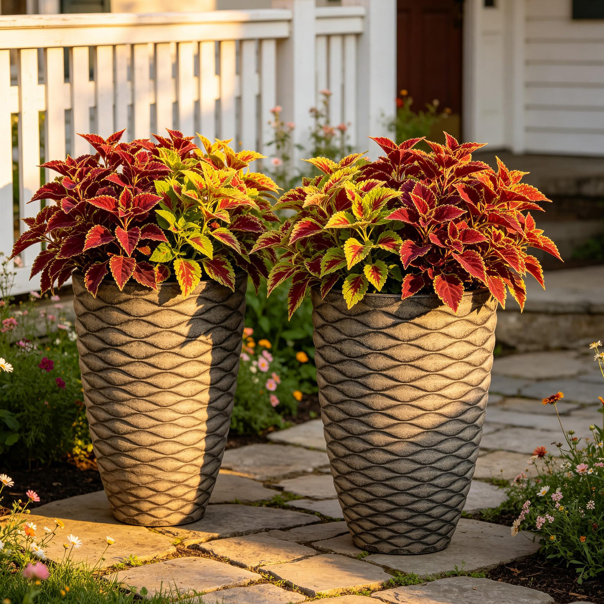 Autodaya 20" Tall Outdoor Planters Set of 2 Plant Pots (2 Count)