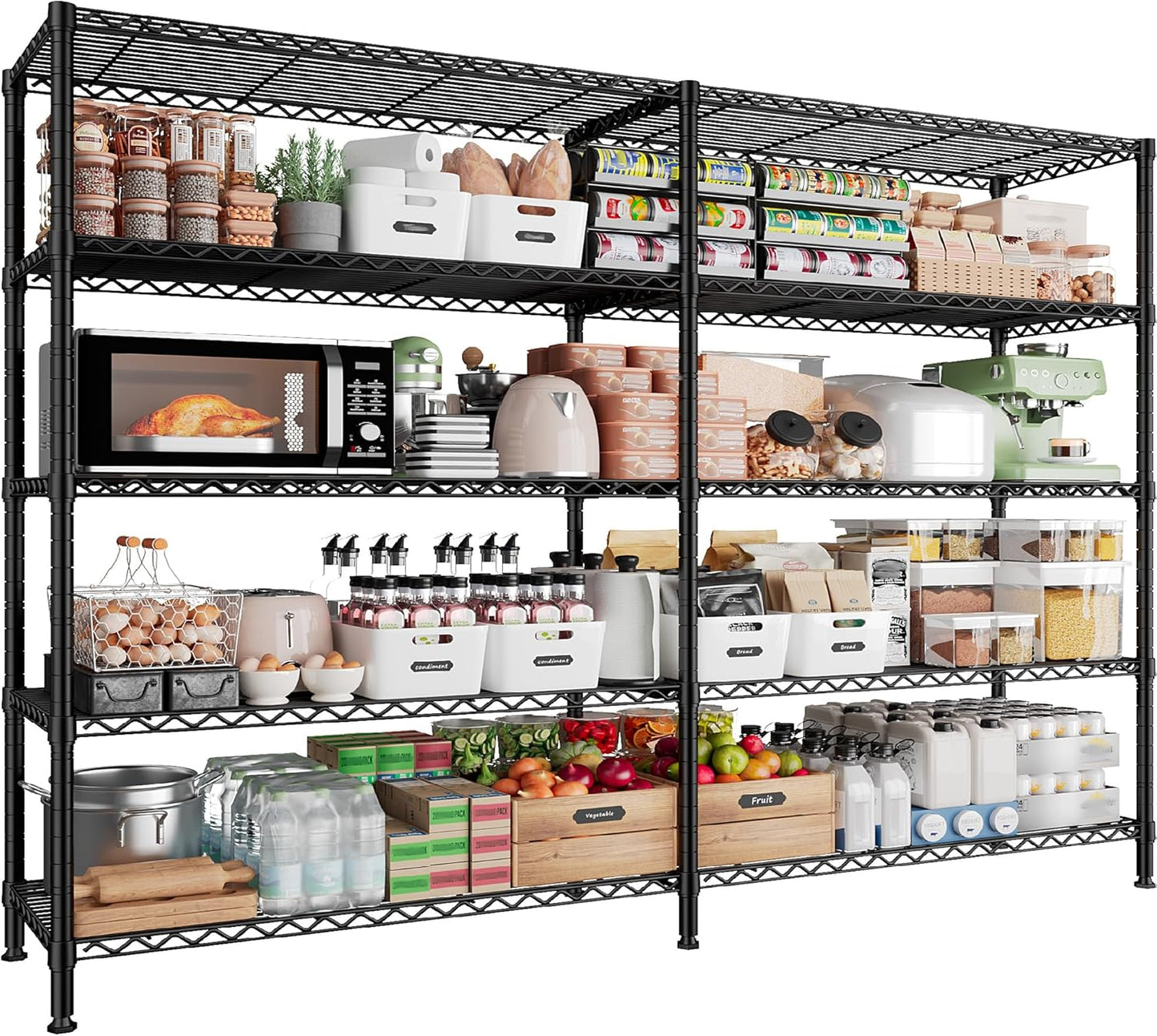 REIBII 1500LBS Storage Shelves Metal Shelving Unit 61.7''W Wire Shelving, 5 Tier Pantry Shelves Kitchen Shelves Adjustable Wire Shelf for Garage Shelving Heavy Duty, 61.7" W*72.4" H*15.8" D - NestledHome