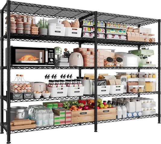 REIBII 1500LBS Storage Shelves Metal Shelving Unit 61.7''W Wire Shelving, 5 Tier Pantry Shelves Kitchen Shelves Adjustable Wire Shelf for Garage Shelving Heavy Duty, 61.7" W*72.4" H*15.8" D - NestledHome