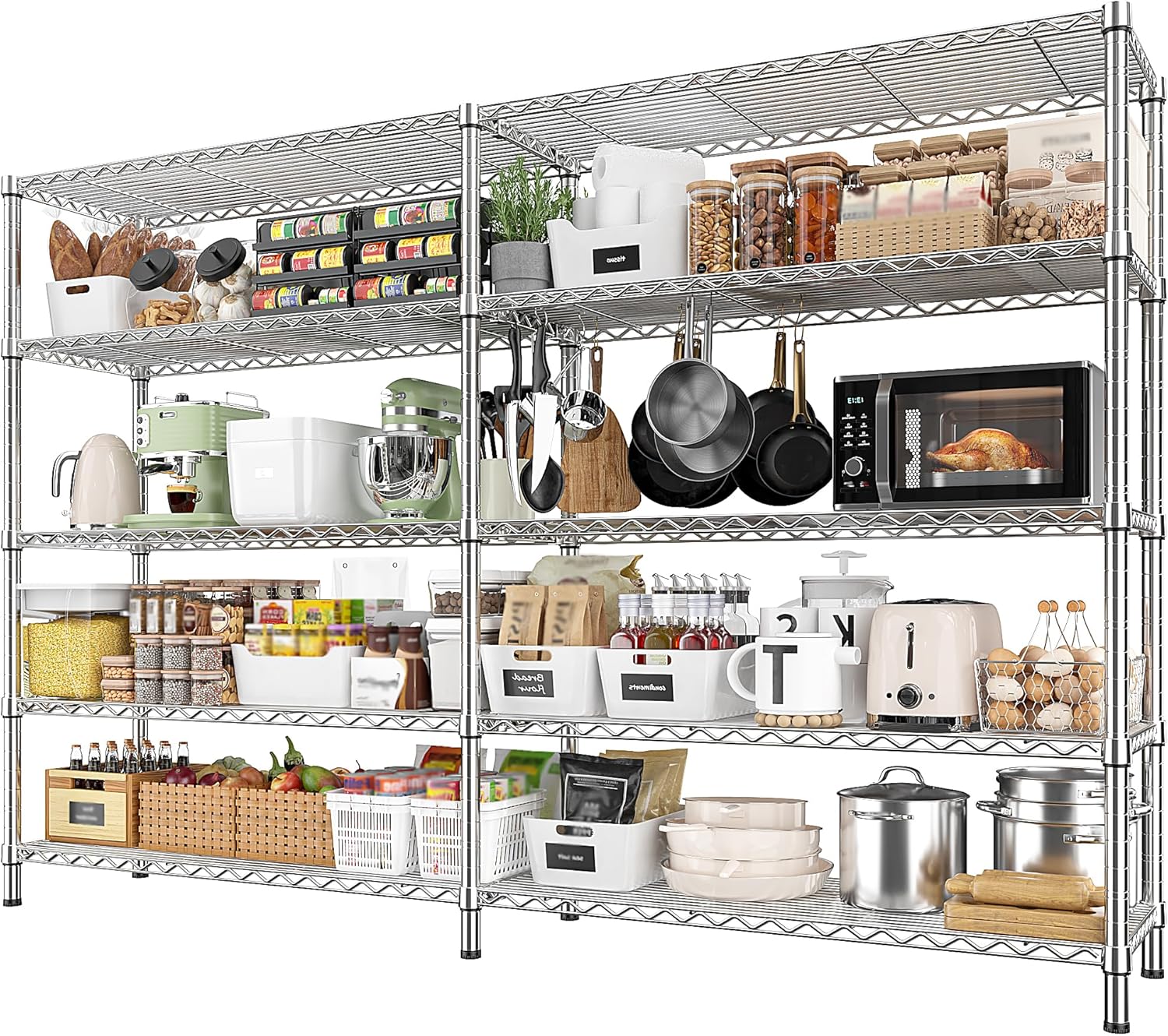 REIBII 69.8" W Storage Shelves 1510LBS Wire Shelving Unit 5 Tier Metal Shelving for Storage Rack Shelves Adjustable Heavy Duty Garage Shelf Pantry Shelves Kitchen Shelving,69.8"Wx15.8"Dx72.4"H,Chrome - NestledHome