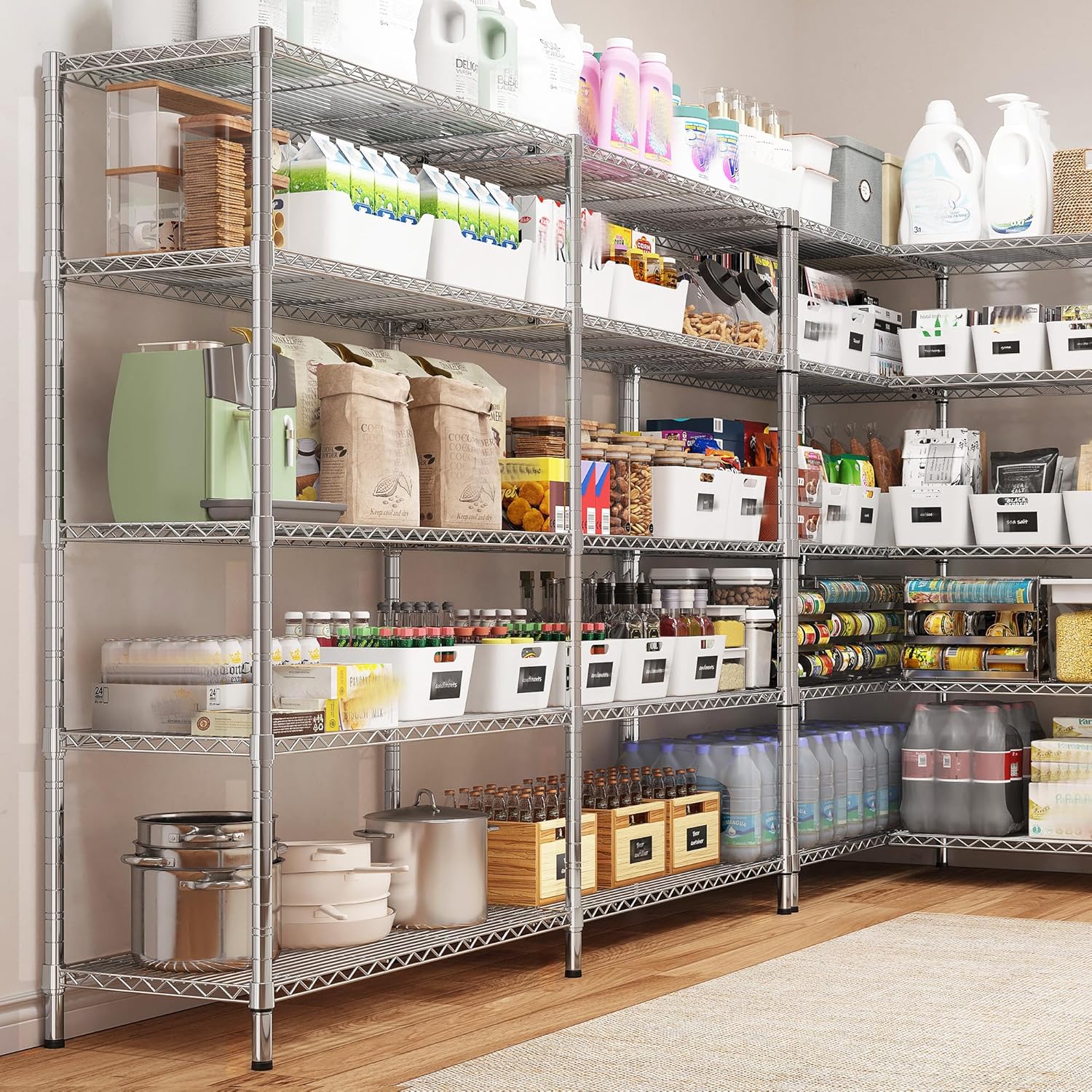REIBII 58" W 5 Tier Heavy Duty Wire Shelving Unit with Adjustable Shelves - 1400LB Metal, Chrome - 58" W x 59" H x 13.8" D - Garage, Pantry, Kitchen - NestledHome