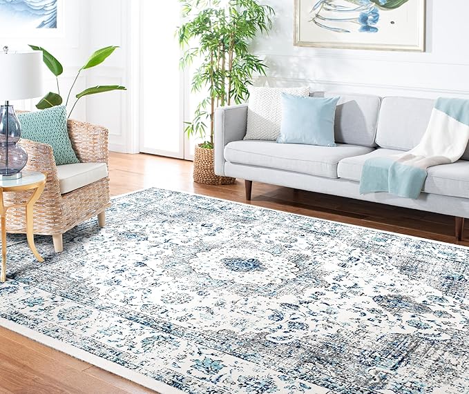 SAFAVIEH Area Rug 12x18 - Evoke Collection - Large - Ivory & Grey, Shabby Chic Oriental Medallion Design, Non-Shedding & Easy to Clean, Ideal for Living Room, Bedroom, Dining Space (EVK220D)