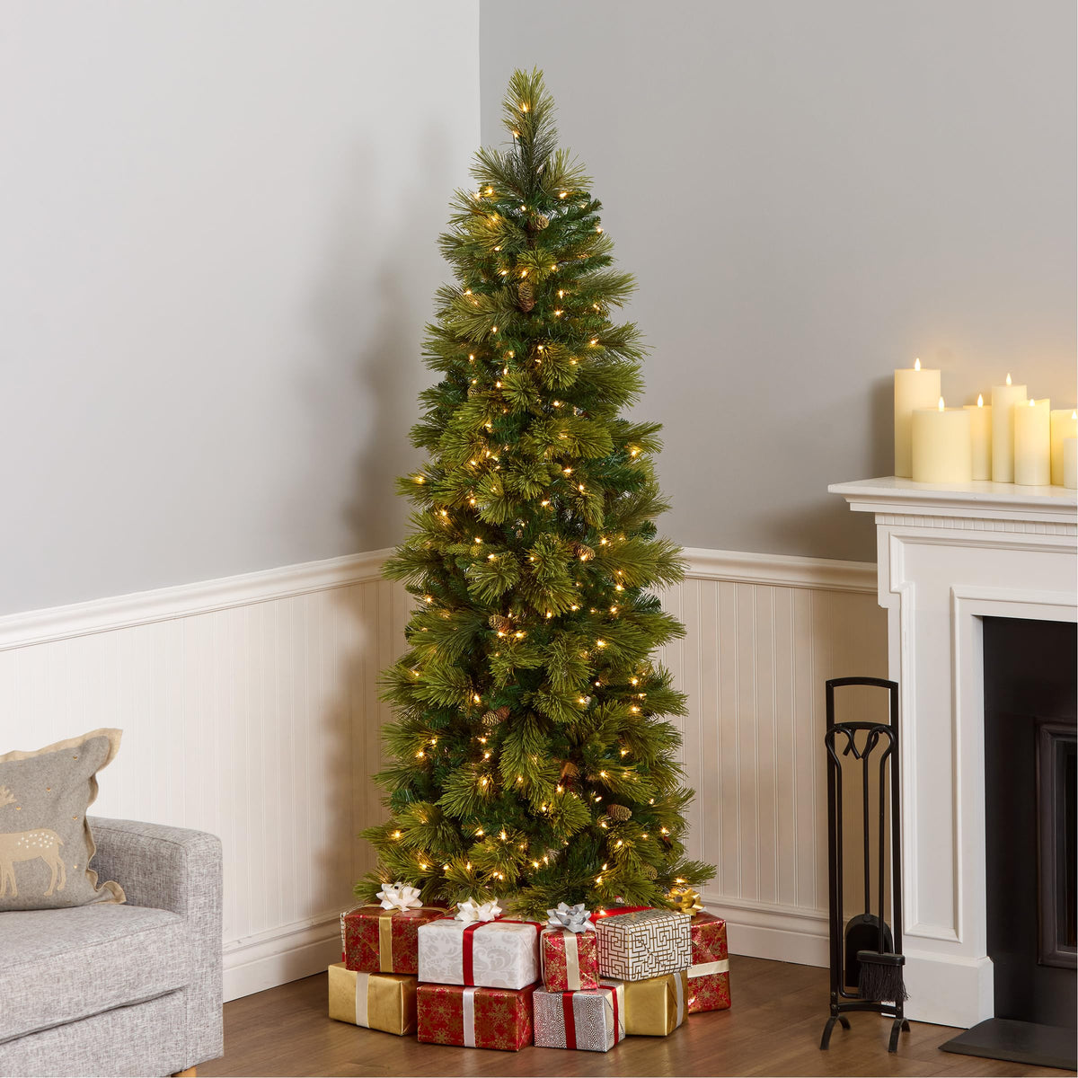 6.5ft Pre Lit Carolina Pine Slim Christmas Tree