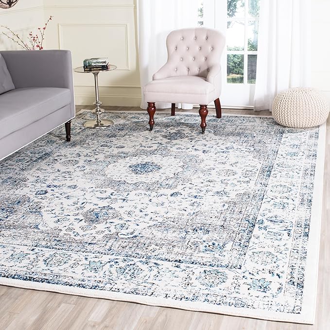 SAFAVIEH Area Rug 12x18 - Evoke Collection - Large - Ivory & Grey, Shabby Chic Oriental Medallion Design, Non-Shedding & Easy to Clean, Ideal for Living Room, Bedroom, Dining Space (EVK220D)