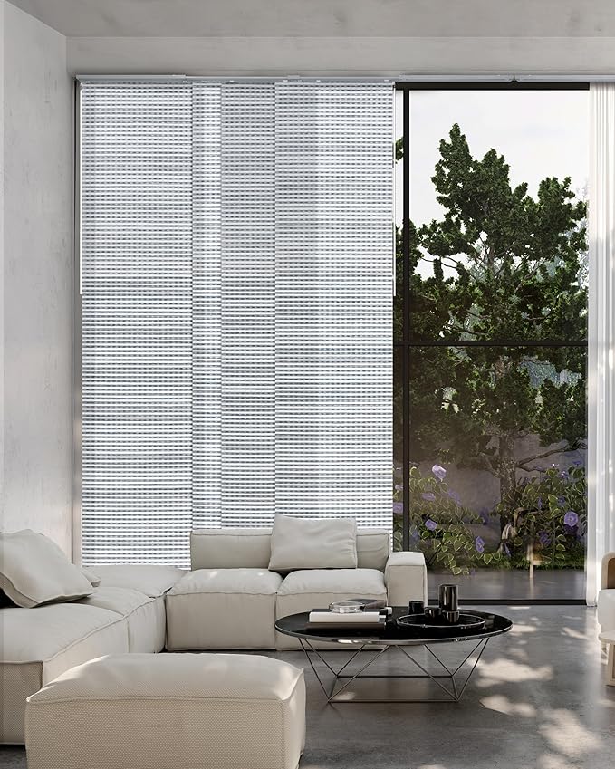 GoDear Design Adjustable Vertical Blinds for Sliding Glass Door 45.8"- 86" W x 96" H, Extendable Sliding Panel Track Blinds for Patio Closet, Trimmable Window Shades, Shinonome