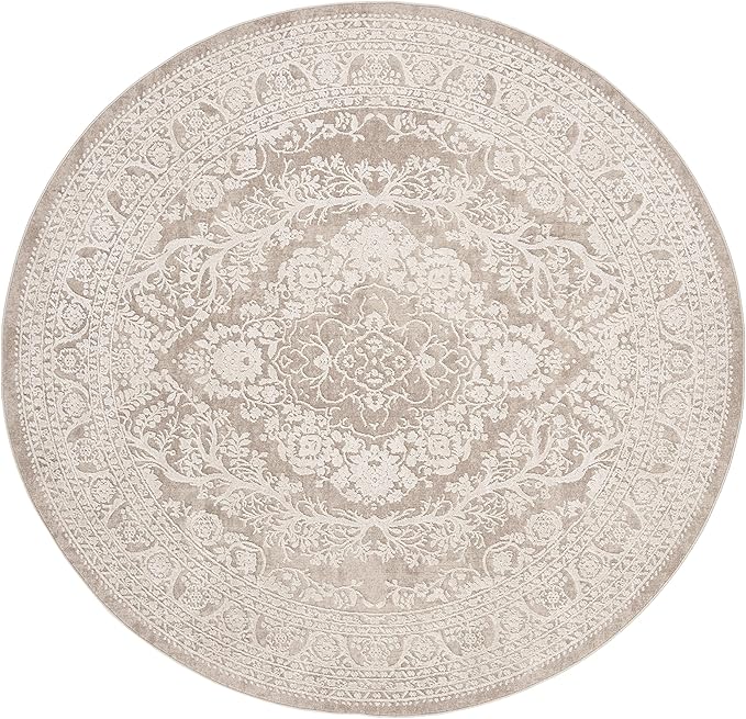 SAFAVIEH Reflection Collection Area Rug - 6'7" Round, Beige & Cream, Non-Shedding & Easy Cleaning, Ideal for Living Room, Bedroom (RFT668A)