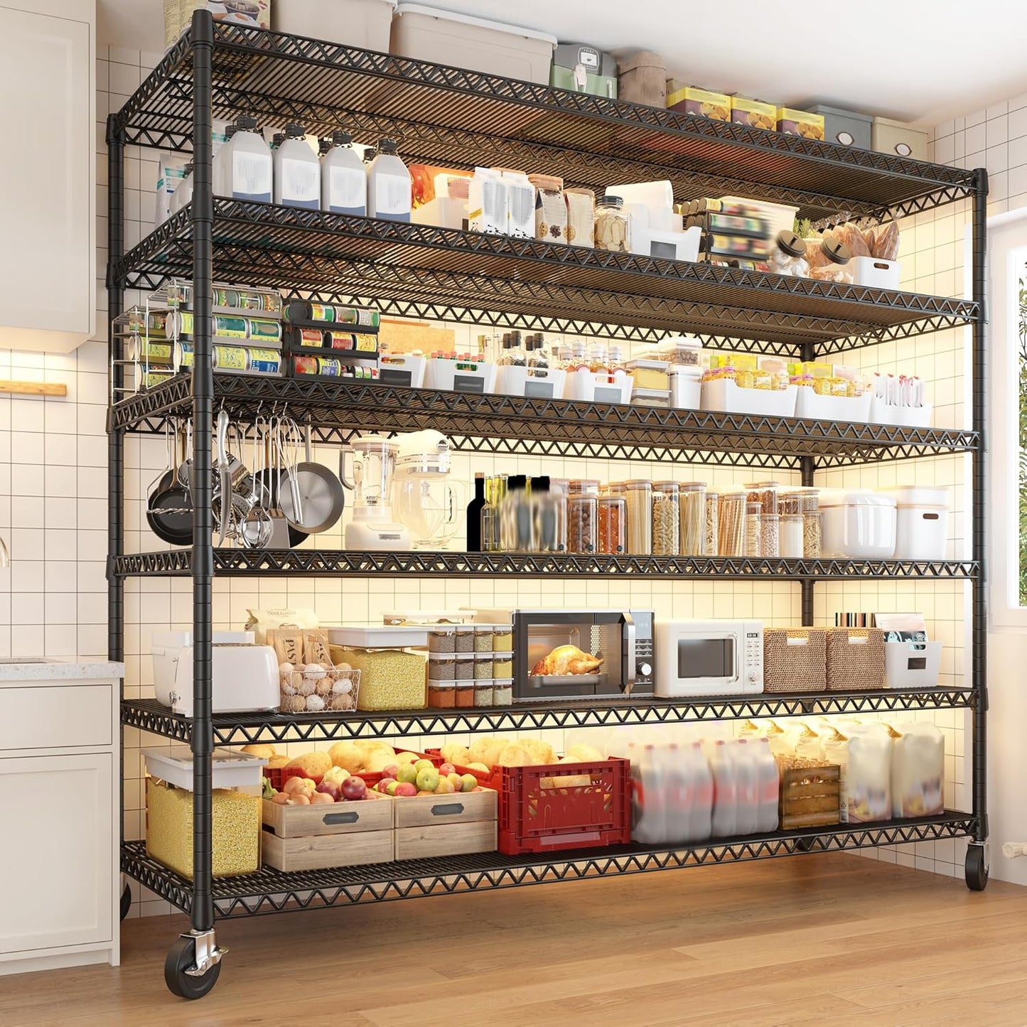 REIBII 60''W X 82.6" H Steel Heavy Duty Wire Shelving Unit with Wheels, 6-Tier Adjustable Storage Shelves 3598LBS Commercial Metal Shelves for Pantry, Garage, College Dorm School Industrial Shelving - NestledHome