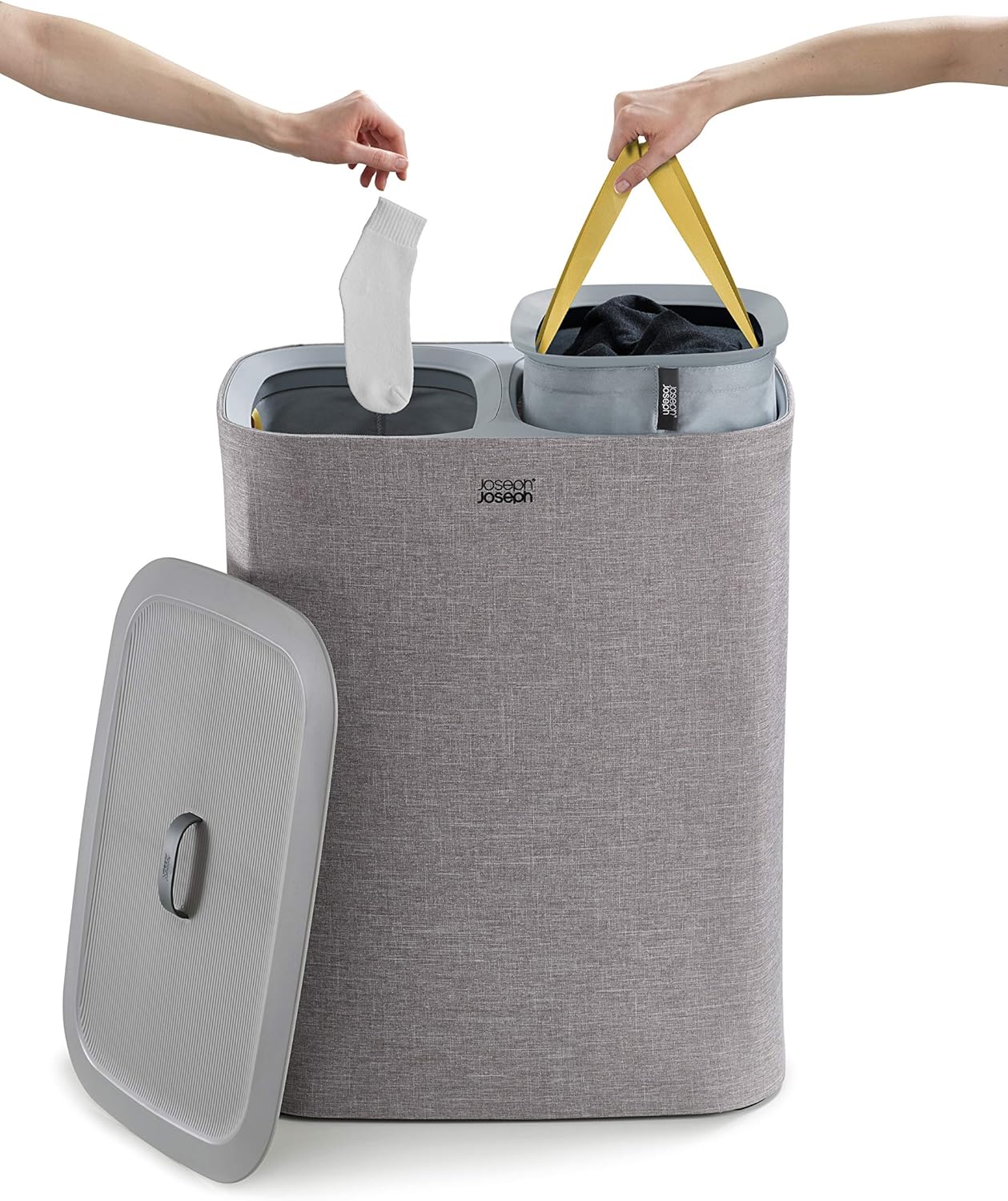 Joseph Joseph Tota 90 liter/23.8 gallon Laundry Hamper Separation Basket with lid, 2 Removable Washing Bags with Handles - Gray - NestledHome
