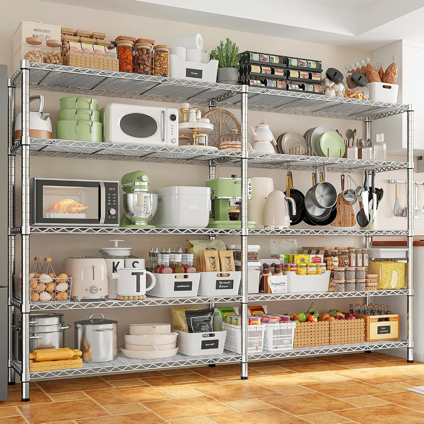 REIBII 70" W Wire Shelving Load 1500LBS, Metal Shelving 5-Tier Storage Shelves Metal Shelves for Storage Adjustable Shelving Rack for Pantry Kitchen Commercial School 70" W*15.8" D*72.4" H,Chrome - NestledHome