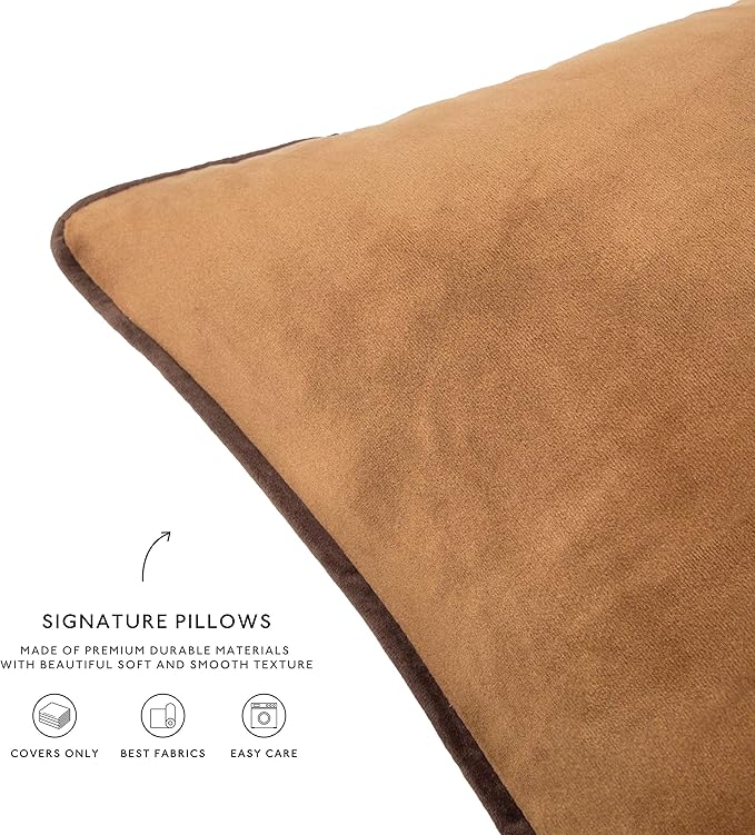 MONDAY MOOSE Decorative Throw Pillow Covers Cushion Cases, Set of 4 Soft Velvet Modern Double-Sided Designs, Mix and Match for Home Decor, Pillow Inserts Not Included (24x24 inch, Brown/Beige)