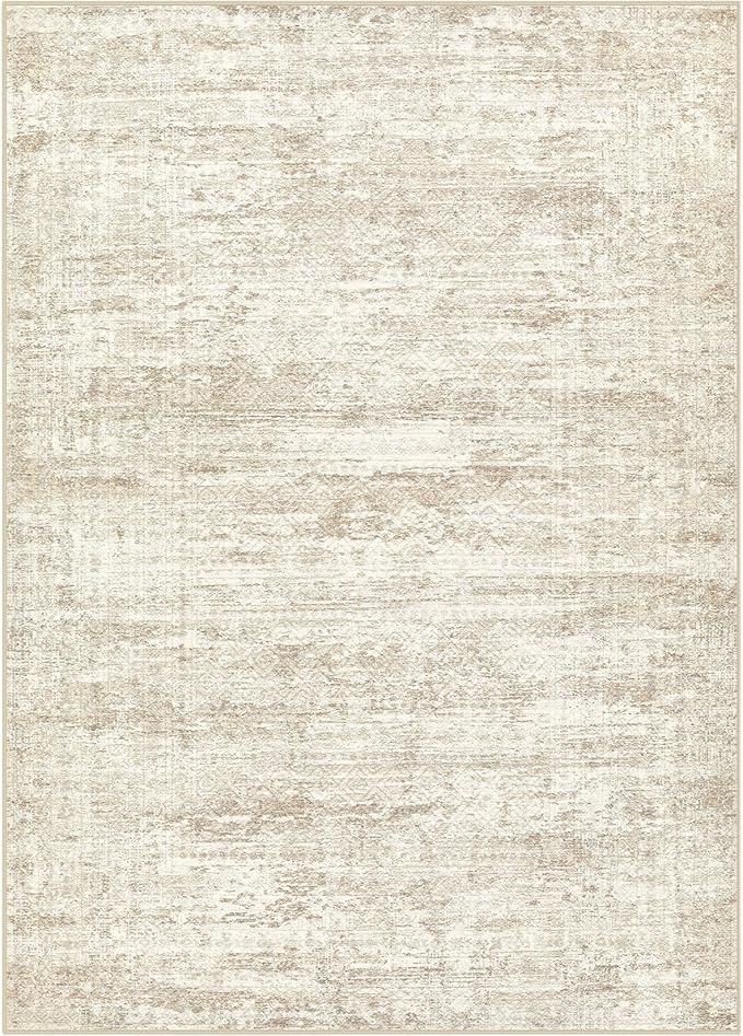 8x10 Area Rug Living Room Rugs - Washable Neutral Modern Abstract Soft Thin Rug Indoor Floor No Slip Rug Carpet for Bedroom Under Dining Table Home Office Decor - Beige/Brown