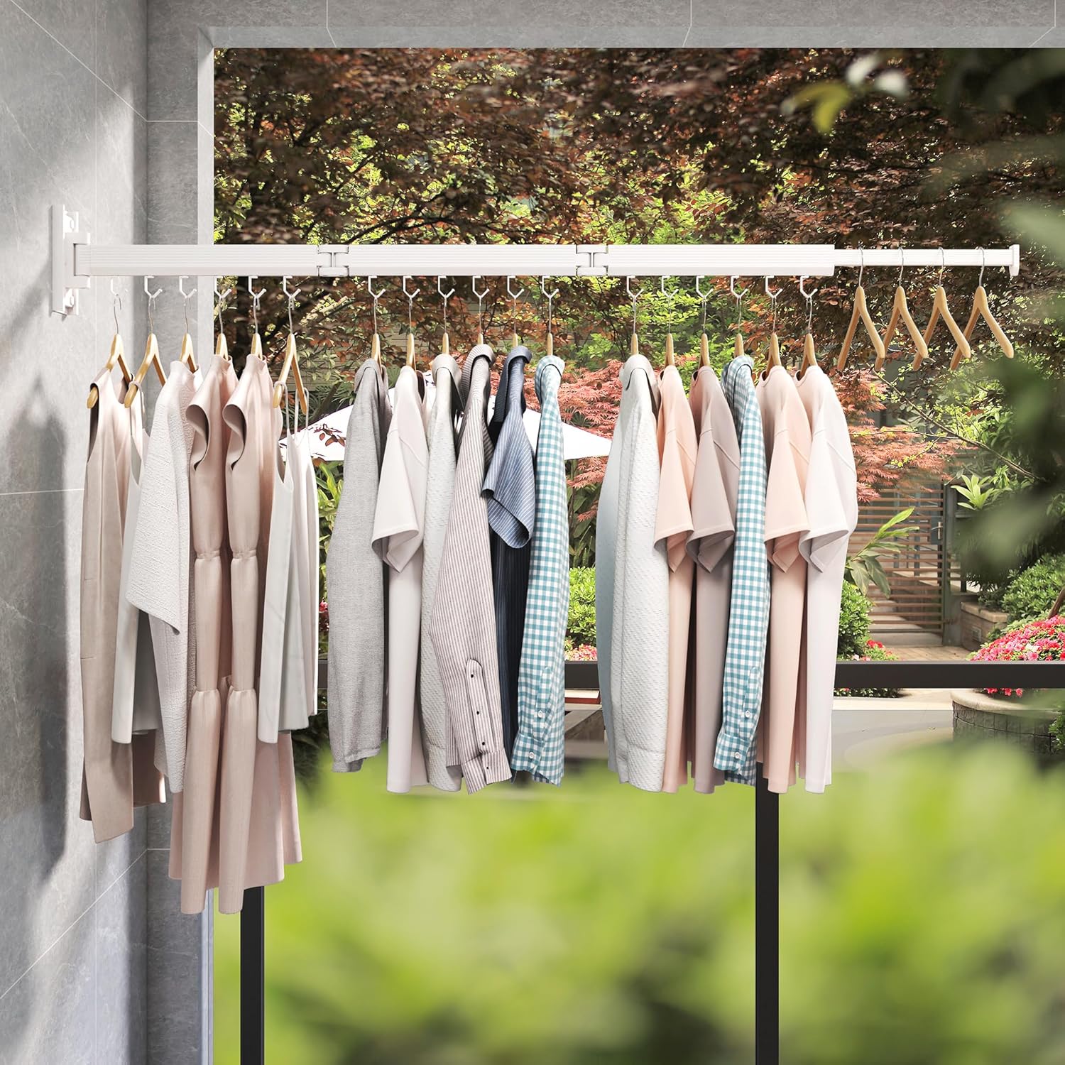 Laundry Rack Wall Mounted,Clothes Drying Rack,Drying Rack Clothing,Clothes Rack,Laundry Hanger Rack,Laundry Drying Rack,Drying Rack Wall Mounted,Retractable ,Collapsible,White Color（J-type Hooks） - NestledHome