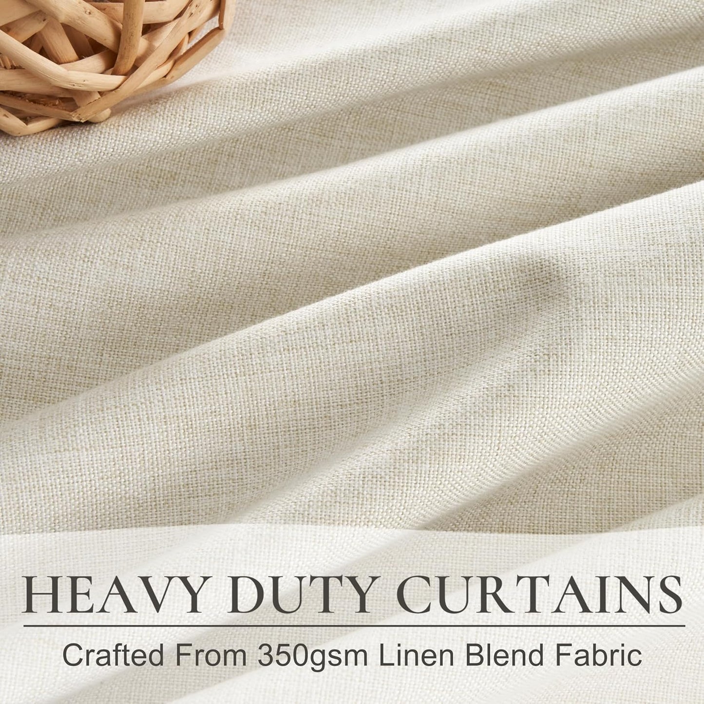 Warm Cream Insulated Thermal Textured Pinch Pleated Cafe Short Curtains 45 Inch Length,Blackout Drapes Flax Linen 2 Panels Set Bathroom/Basement/Kitchen Curtain for Small Half Window Light Beige