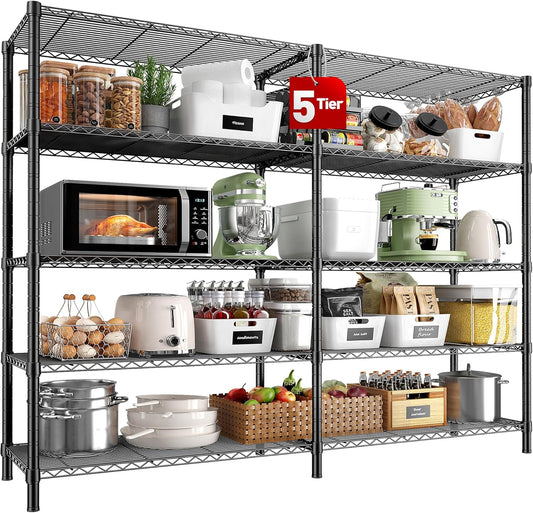 REIBII 5 Tier Wire Shelving Storage Shelves Loads 1430LBS, 58" W Metal Shelving for Storage Adjustable Shelving Unit Heavy Duty Garage Shelves Pantry Shelves Kitchen, Black - NestledHome