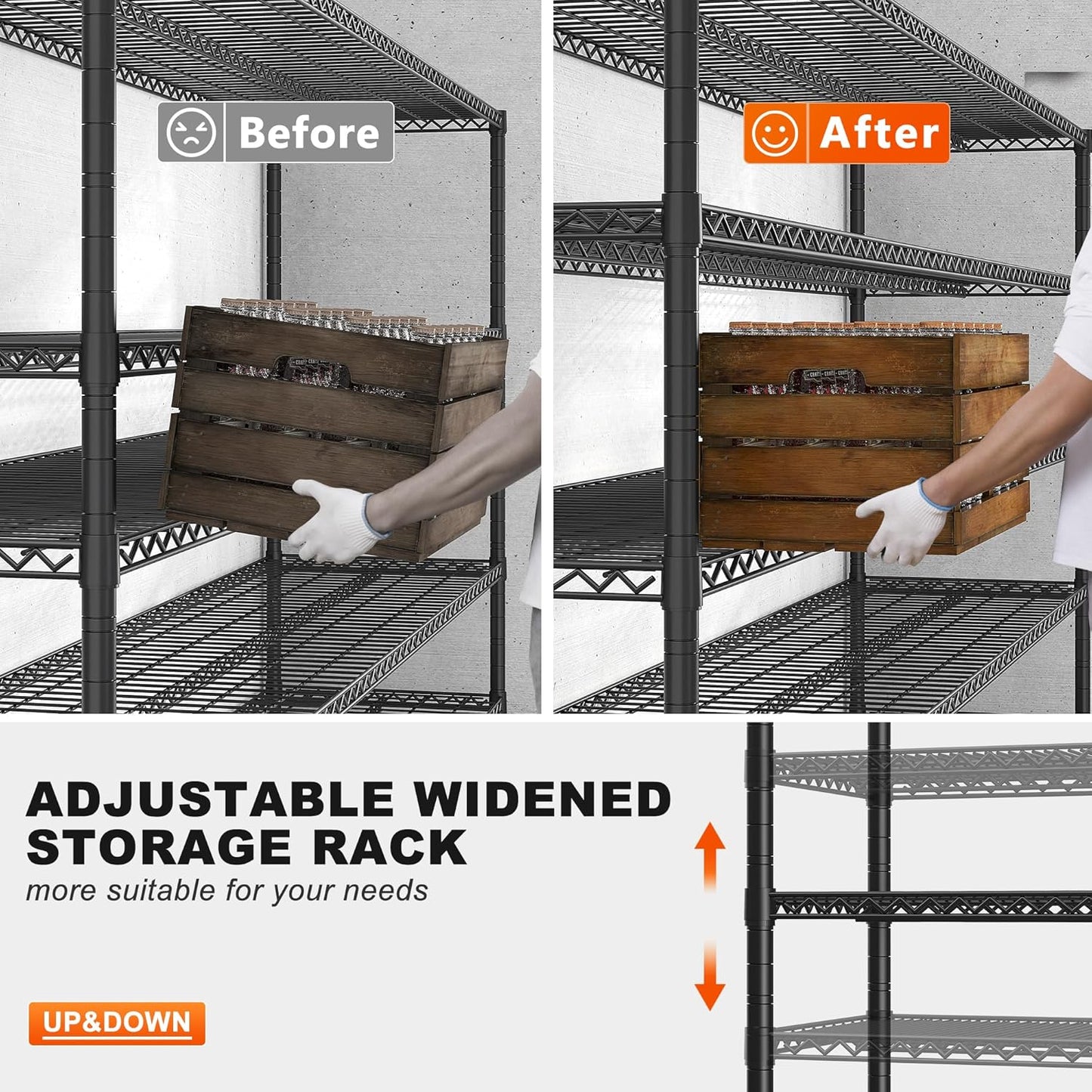 REIBII 85.7" H Storage Shelves 2998LBS Metal Shelving Unit with Wheels & Feet, 5 Tier Garage Shelving Heavy Duty Adjustable Wire Shelf for Pantry Kitchen Garage, 85.7" H X 55.5" W X 24.2" D, 2PCS - NestledHome