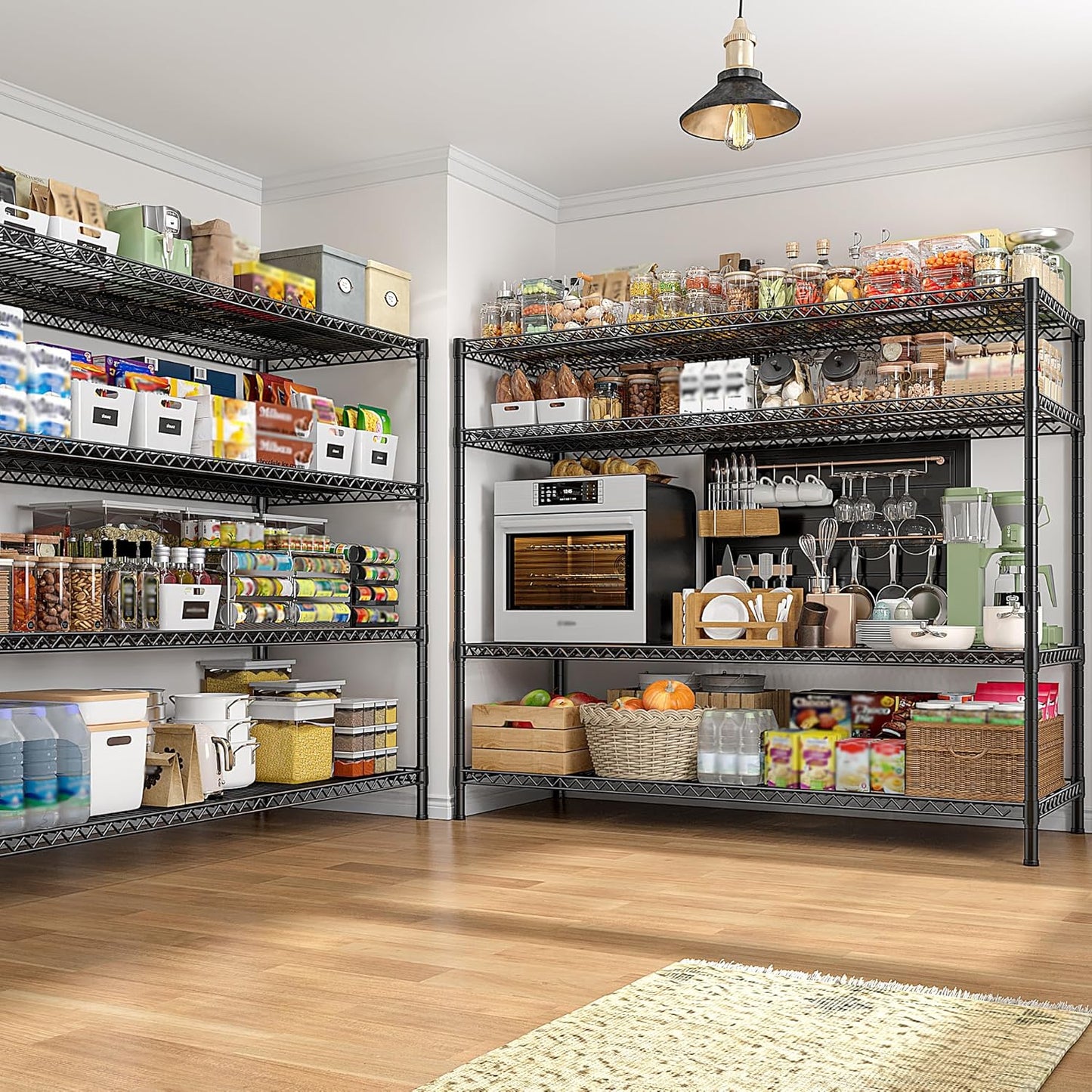 REIBII 2560LBS Storage Shelves 55.5"W Metal Shelving Unit 4 Tier Wire Shelving Commercial Adjustable Garage Shelving Heavy Duty for Storage Rack for Pantry, Garage, Kitchen,55.5"W x 18"D x 55.5"H,2PCS - NestledHome