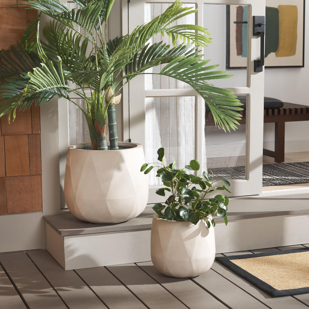 Outdoor Collection Kane Beige Cement Ficonstone Planter Pot Set of 2 (2 Count)