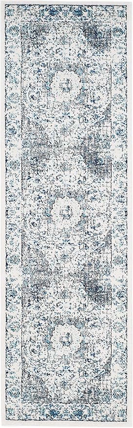 SAFAVIEH Evoke Collection Runner Rug - 2'2" x 19', Ivory & Grey, Shabby Chic Oriental Medallion Design, Non-Shedding & Easy to Clean, Ideal for Hallway, Foyer, Kitchen, Entryway, Bedroom (EVK220D)