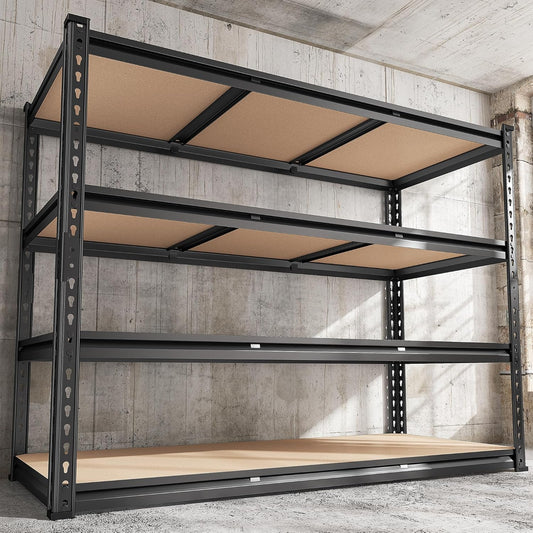 REIBII 48.2" W Garage Shelving, Storage Shelves Load 2600LBS, 4-Tier Adjustable Heavy Duty Metal Shelves for Warehouse, Pantry, Kitchen, 60.1" H X 48.2" W X 24" D, Black - NestledHome