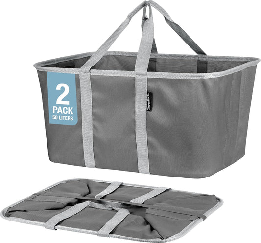 CleverMade Collapsible Laundry Tote - Charcoal Gray 2-Pack 50L - Foldable Storage Organization Container for Clothes Laundry Room Storage Solution - NestledHome