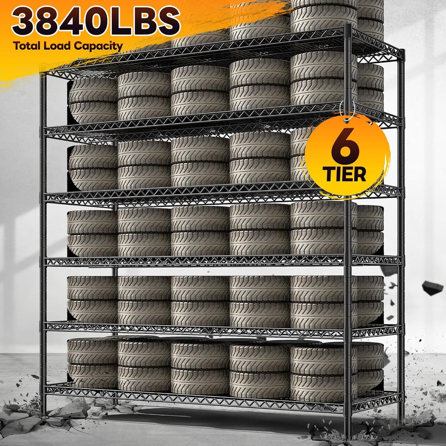 REIBII 83"H Storage Shelves 3840LBS Metal Shelving Unit Garage Shelving Heavy Duty 6 Tier Commercial Adjustable Wire Shelving for Storage Rack for Pantry, Garage, Kitchen, 83"H x 55.5"W x 18"D, 2PCS - NestledHome