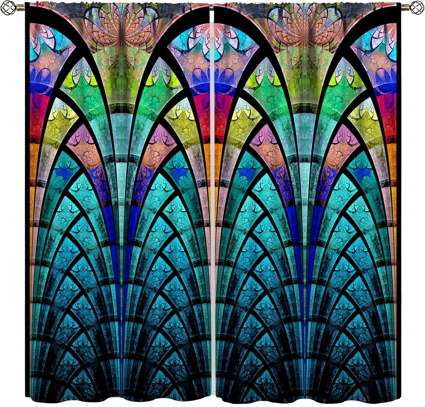 Stained Glass Curtains,Retro Design Style Colorful Abstract Art Home Decor Drapes for Bedroom Living Room Kitchen Window Treatment 2 Panels Set Total Size 84" W X 84" L Inch