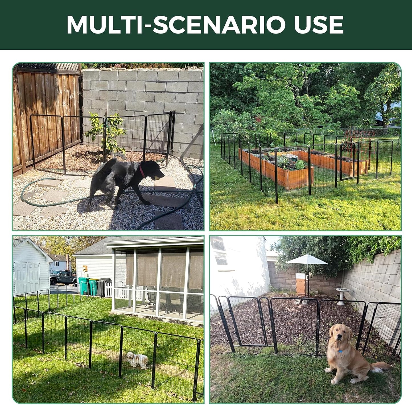 FXW Garden Fence Outdoor for The Yard – 45in(H) x 17.8ft(L) Heavy Duty Metal Animal Barrier for Dog and Rabbit, Decorative Dog Fence, 8 Panels, Black